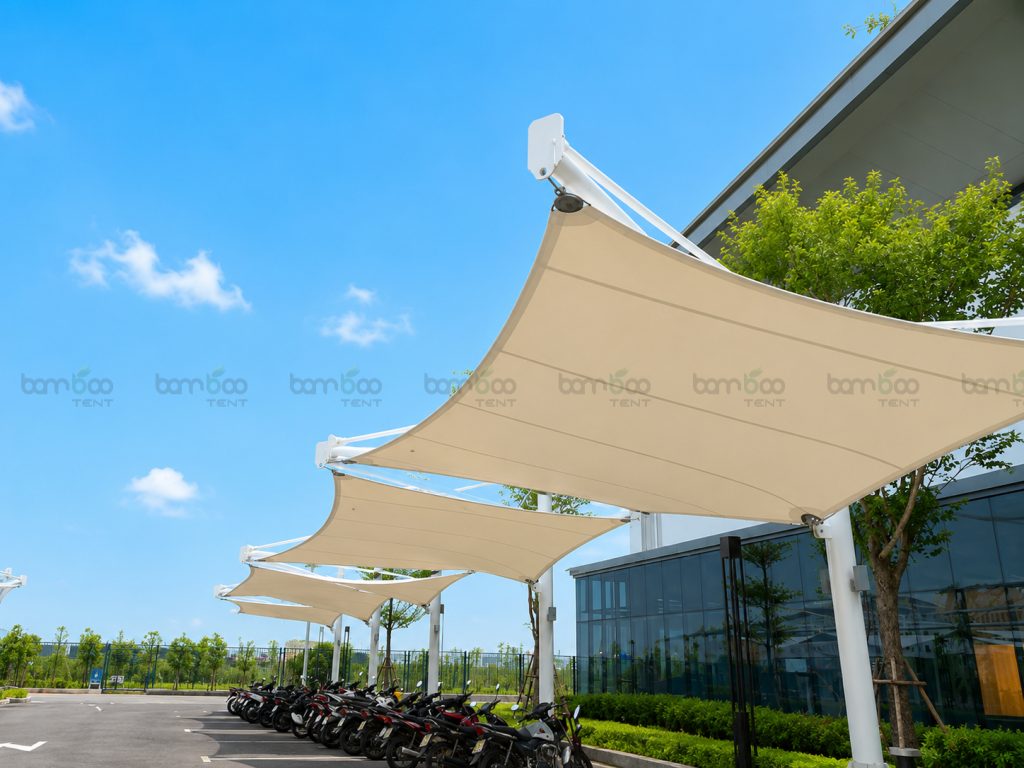 Thi công mái che nhà xe bạt PVDF