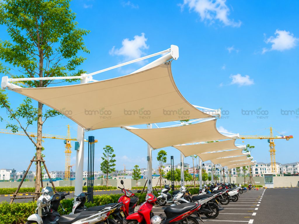 Thi công mái che nhà xe bạt PVDF